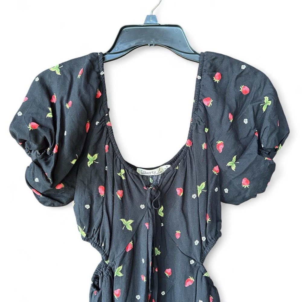 Liberty Black Dress with Strawberry and Floral Accents
